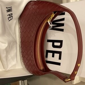 JW PEI Burgundy Woven Shoulder Bag